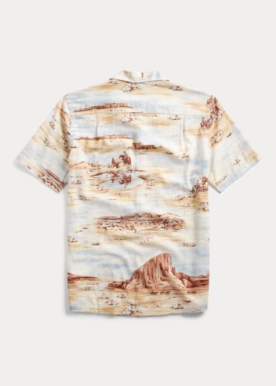 Men's Ralph Lauren Scenic-Print Linen-Blend Shirts | 894261OHA